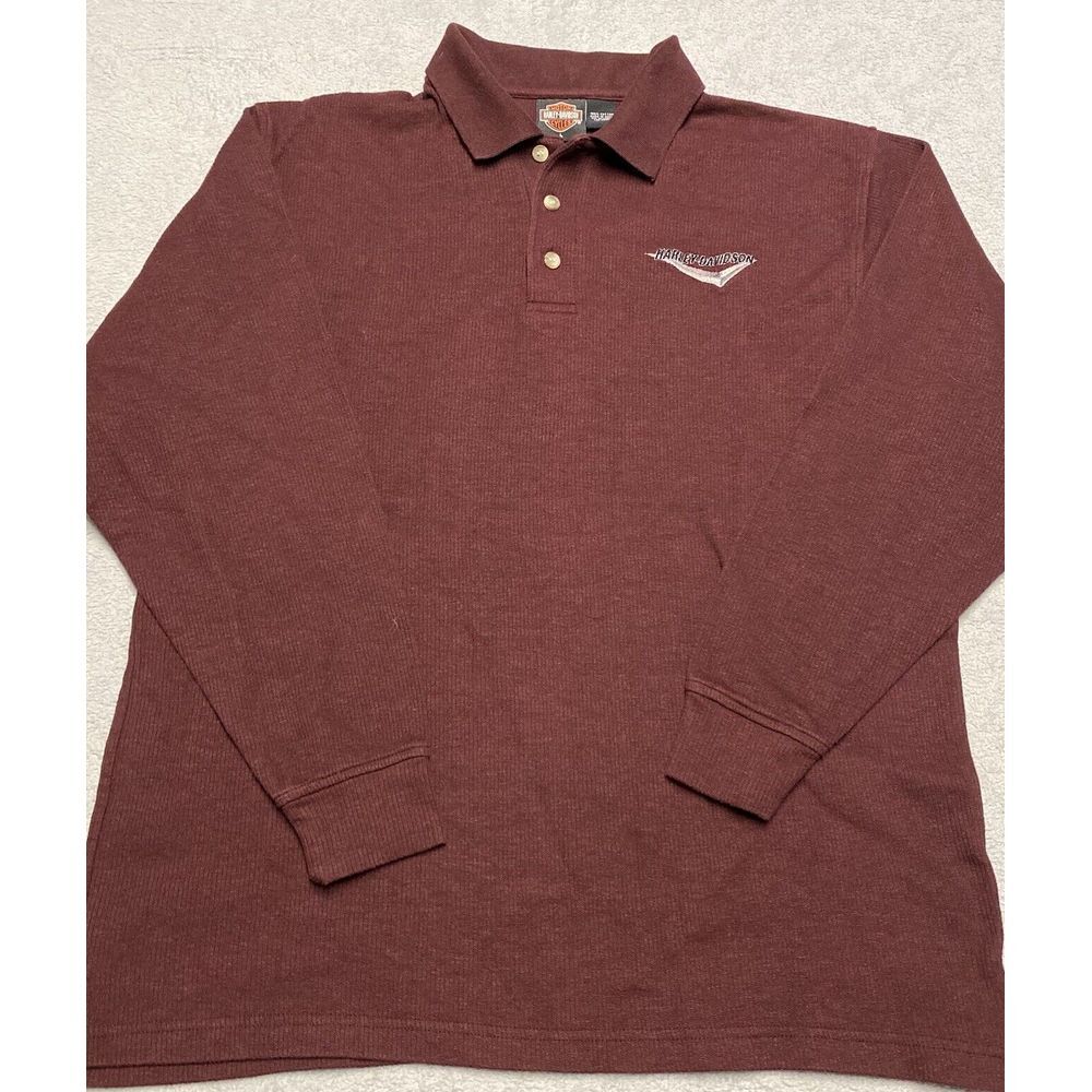 Vintage Harley Davidson Long Sleeve Polo Shirt Men L Maroon Embroidered 90s Logo